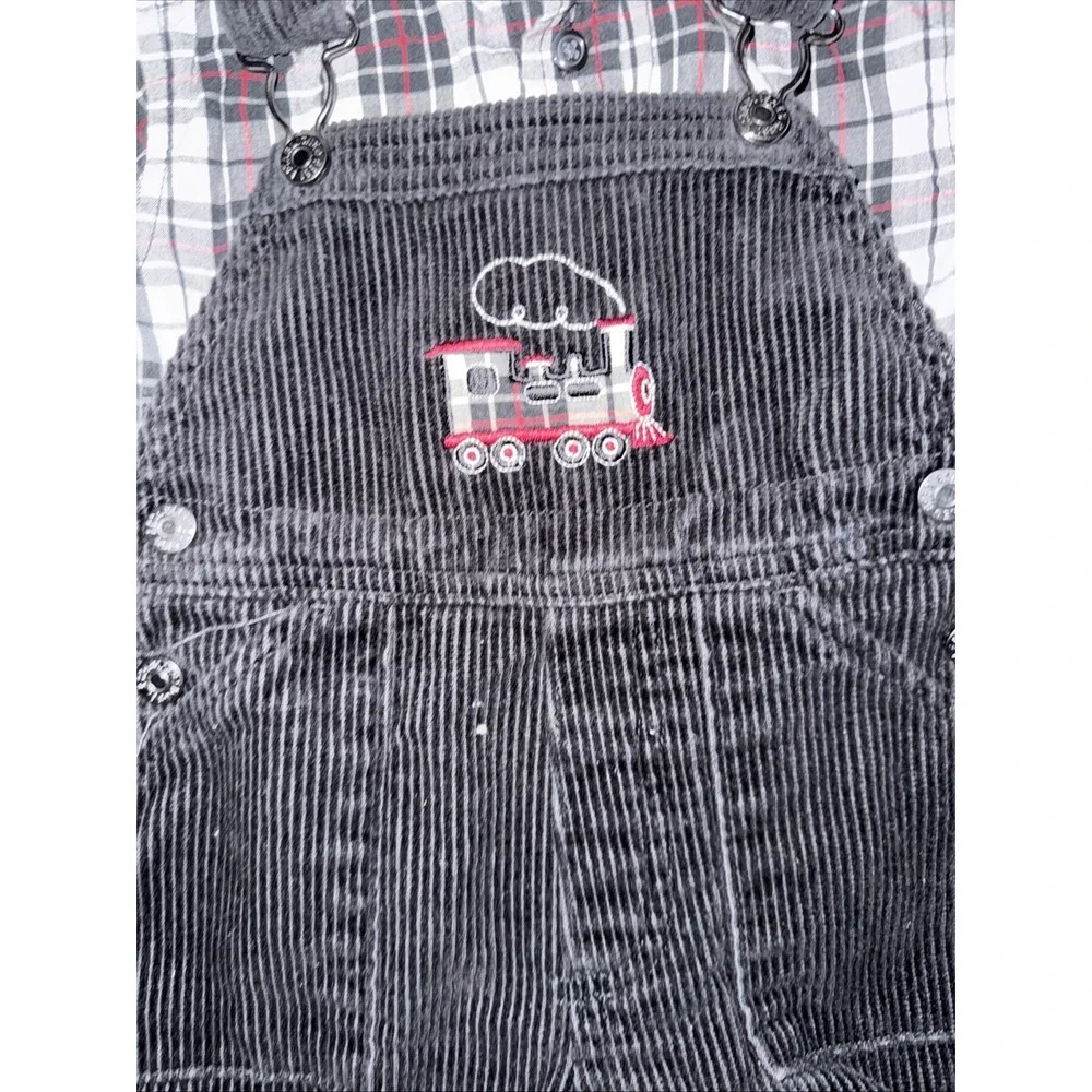 VTG Black Corduroy Bib 18M Overalls Plaid Shirt 12M Children's‎ Place Train 2003